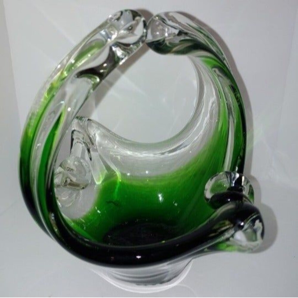 Hand-formed small clear/green glass bowl